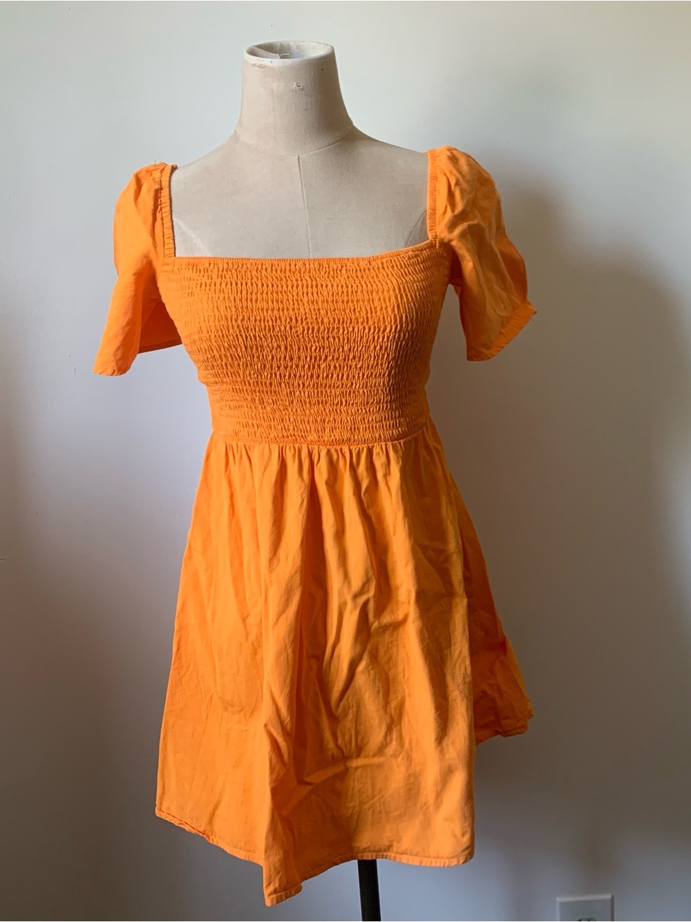Princess Polly Orange Smocked Square-Neck Mini Dress with Black Tie